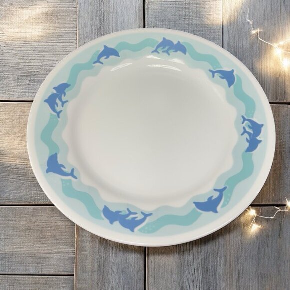 Corelle Dinnerware Blue Dolphins Ocean Dance Plate Dish 8in Wide Plates Set 3 - Picture 2 of 14